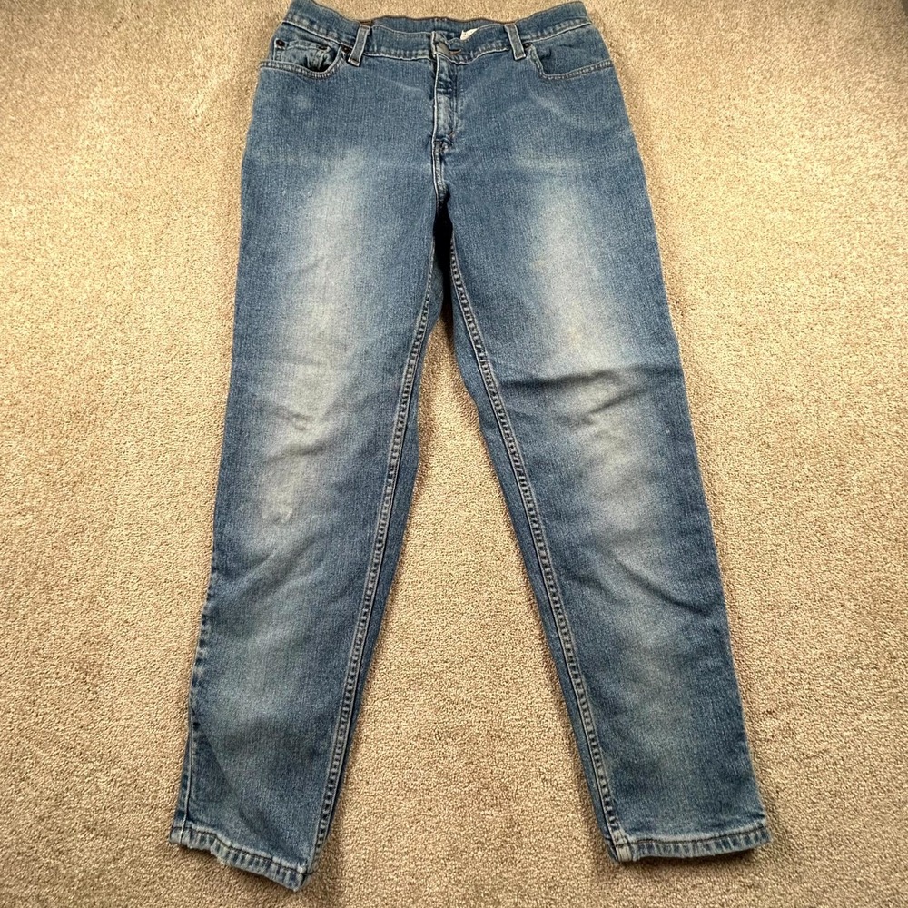 Vintage Levi's 550 Jeans Women 12 Petite Blue Denim Logo Relaxed Fit Tapered Leg